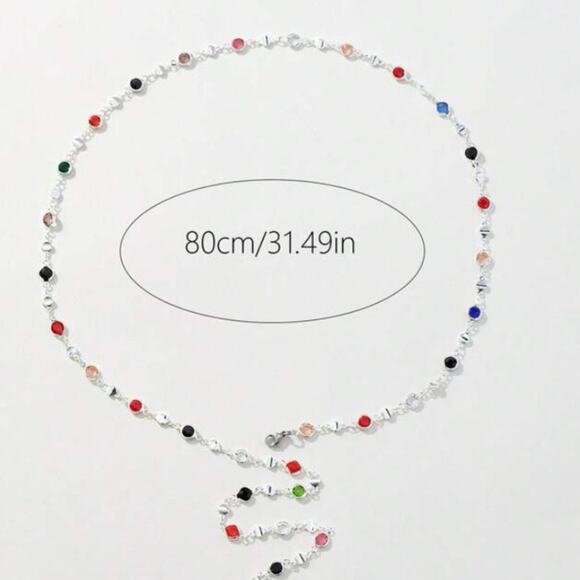 Y Lariat Sterling Silver Zircon Multicolor Necklace - Picture 7 of 7